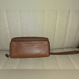 COACH Vintage Double Zip Around Wristlet Wallet British Tan